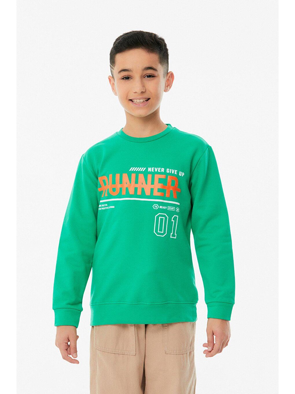 Yeşil Baskılı Bisiklet Yaka Erkek Çocuk Sweatshirt