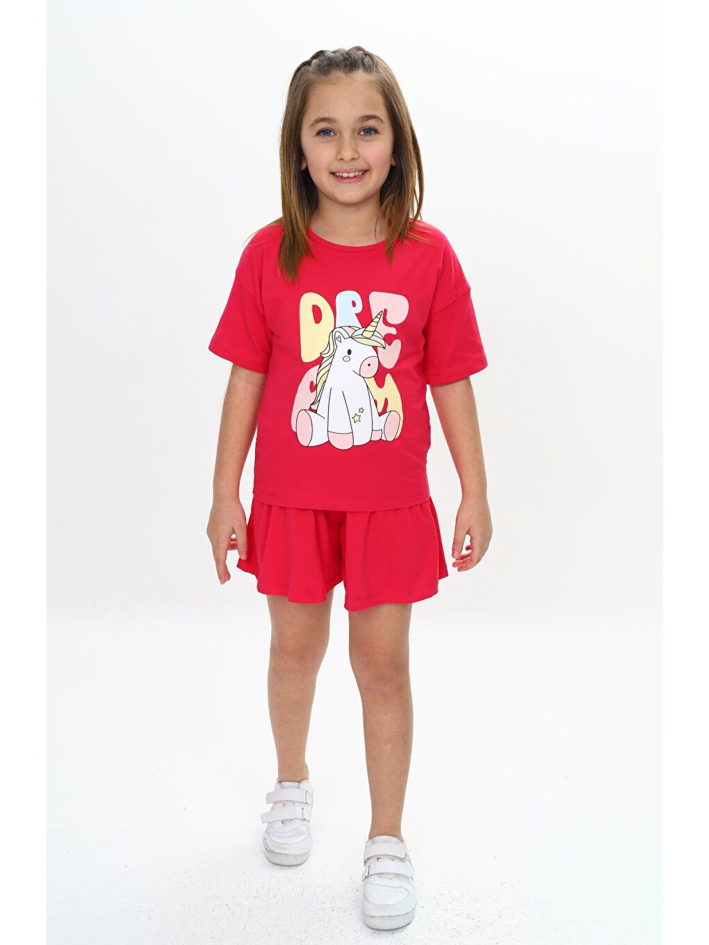 Fuşya Kız Çocuk Ponny Baskılı Şortlu Takım