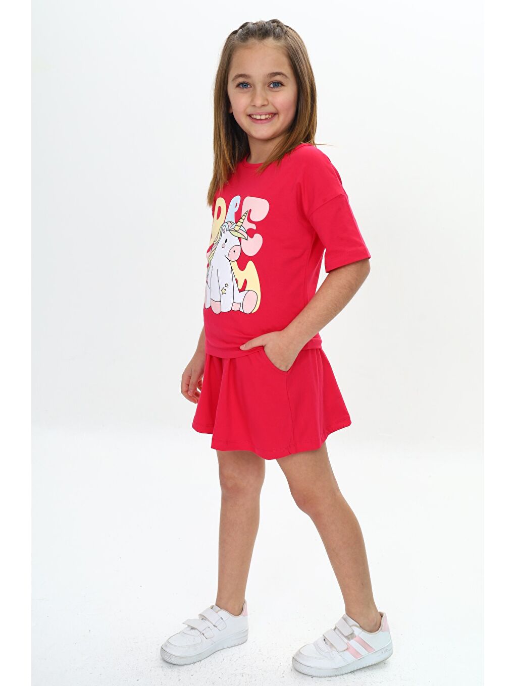 Fuşya Kız Çocuk Ponny Baskılı Şortlu Takım-1