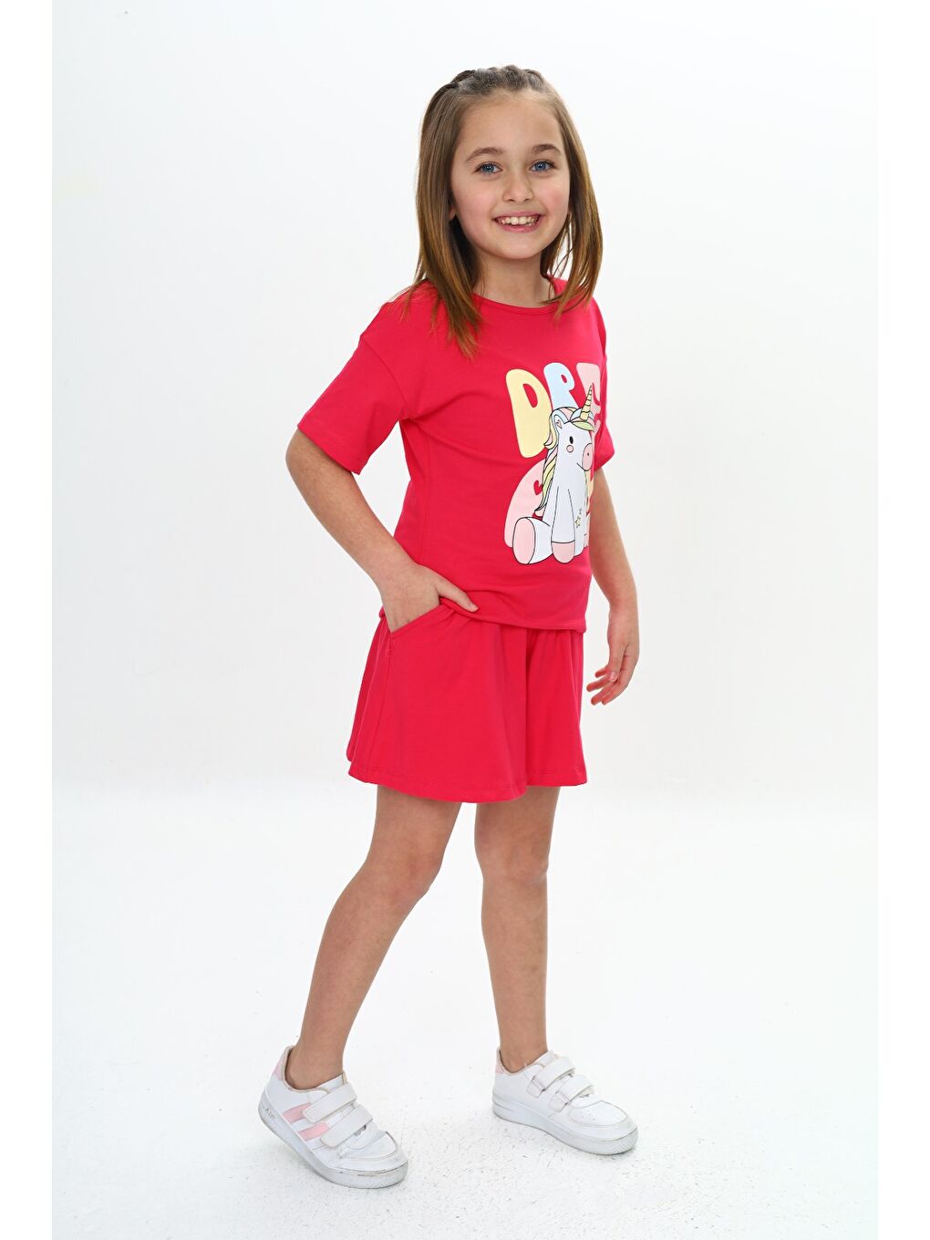 Fuşya Kız Çocuk Ponny Baskılı Şortlu Takım-2