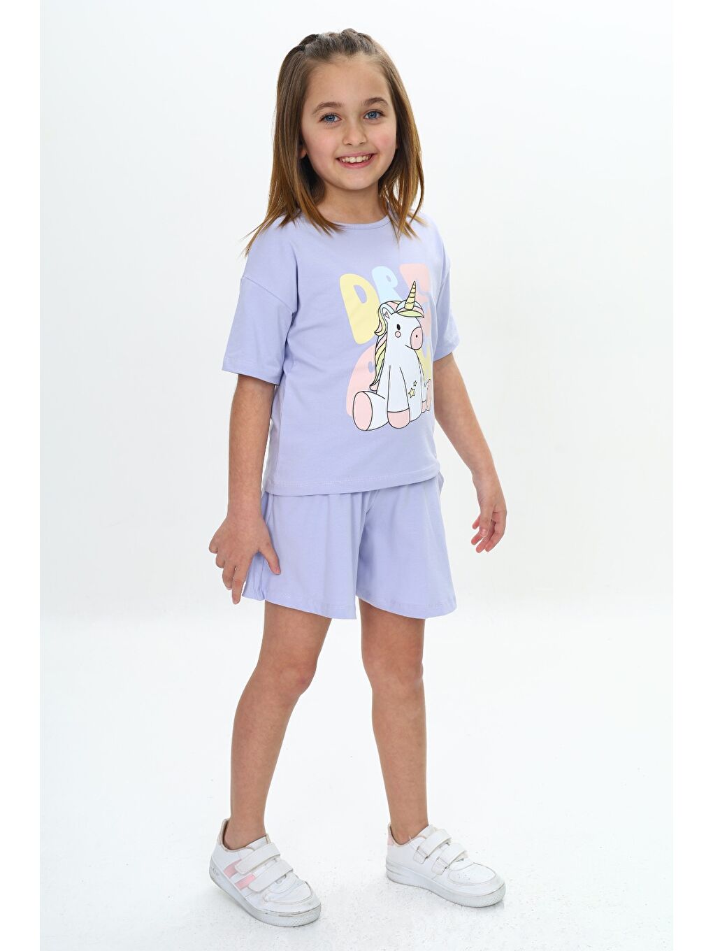 Lila Kız Çocuk Ponny Baskılı Şortlu Takım-2