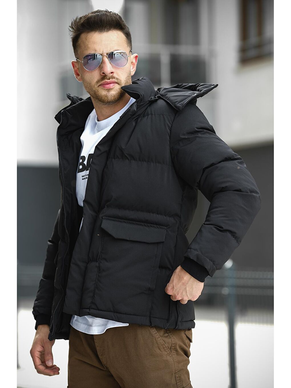 Siyah Edoardo Eteği Fermuar Detaylı İçi Polarlı Suya Dayanıklı Erkek Mont Kaban-1