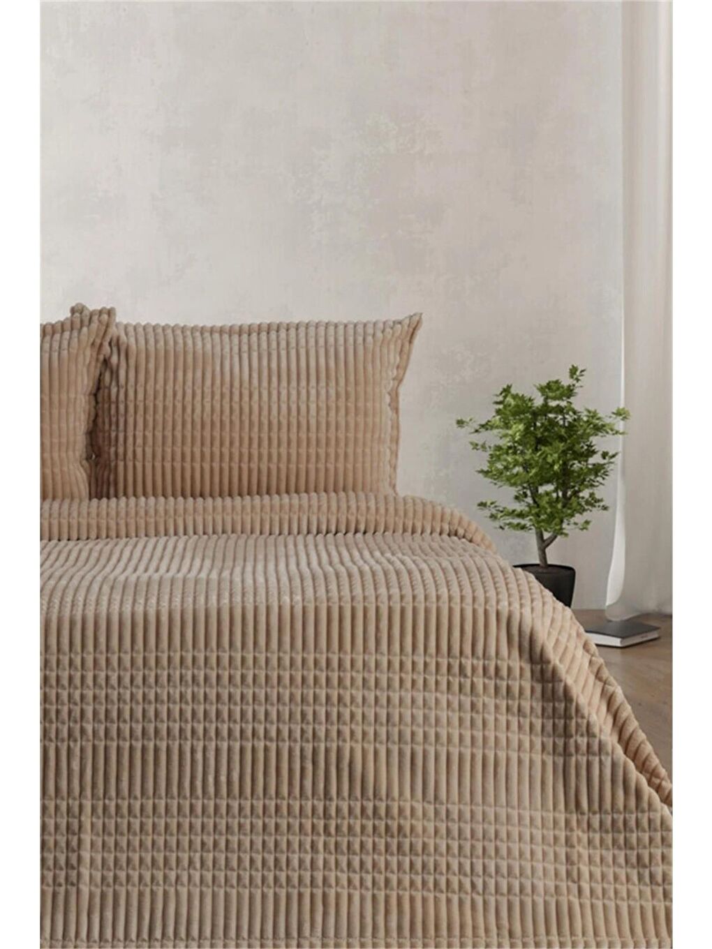 Kahverengi Modern Line 3 Parça Çift Kişilik Battaniye Seti Mocha