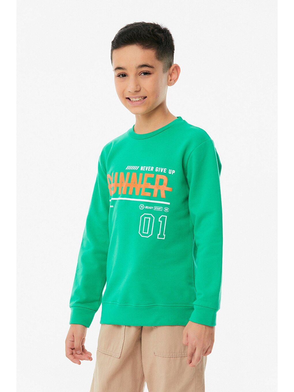 Yeşil Baskılı Bisiklet Yaka Erkek Çocuk Sweatshirt-1