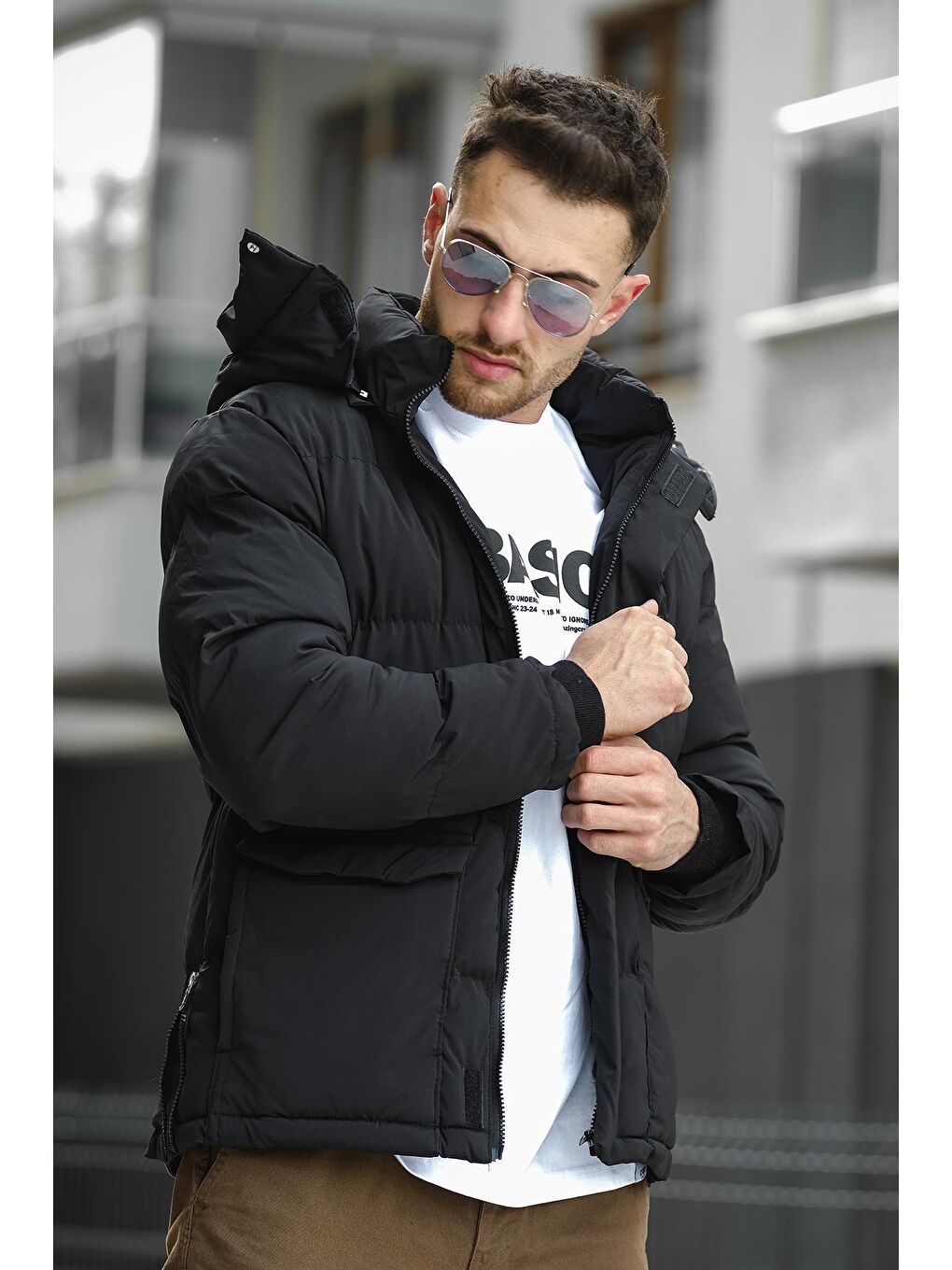 Siyah Edoardo Eteği Fermuar Detaylı İçi Polarlı Suya Dayanıklı Erkek Mont Kaban-2