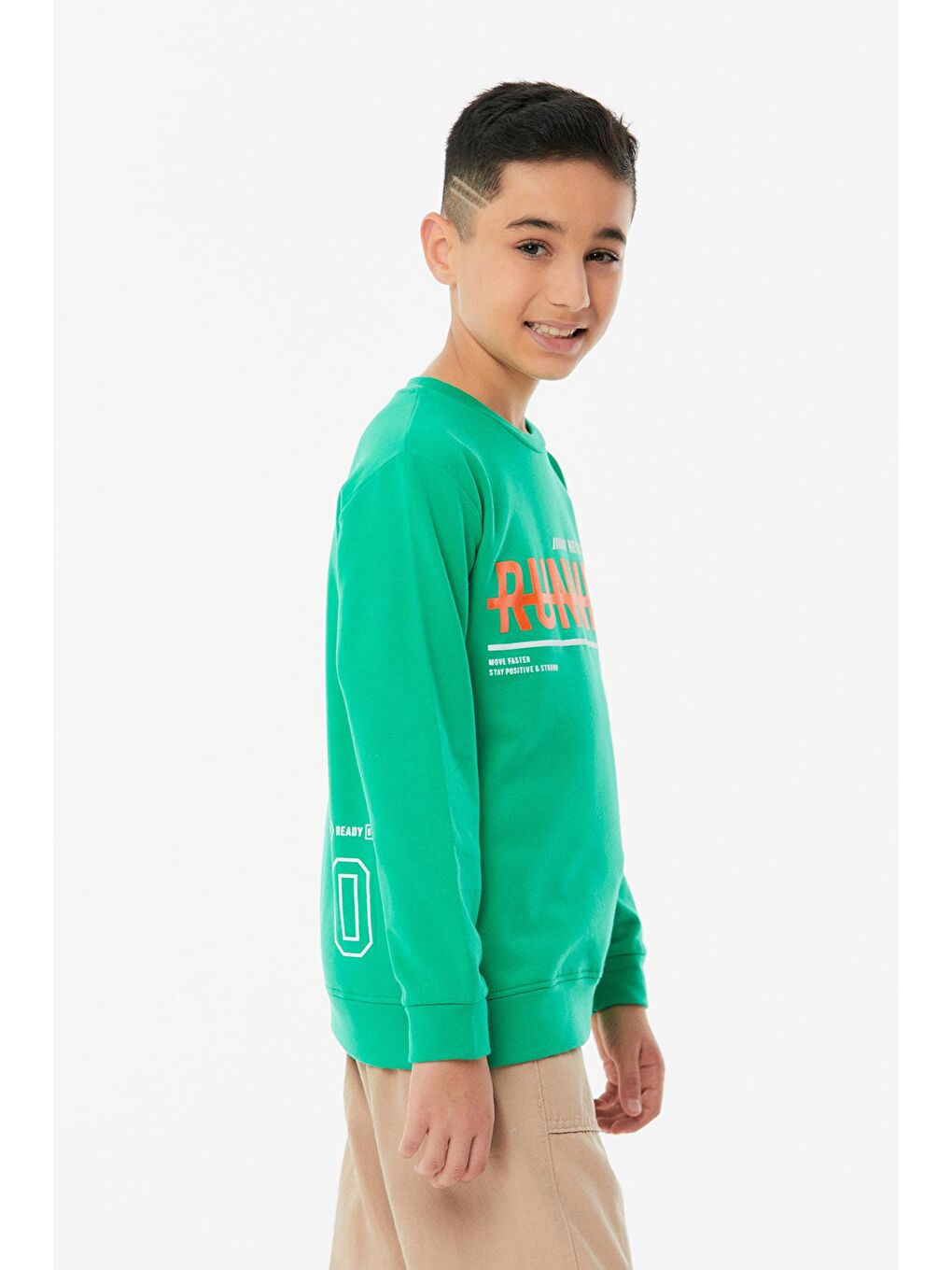 Yeşil Baskılı Bisiklet Yaka Erkek Çocuk Sweatshirt-2