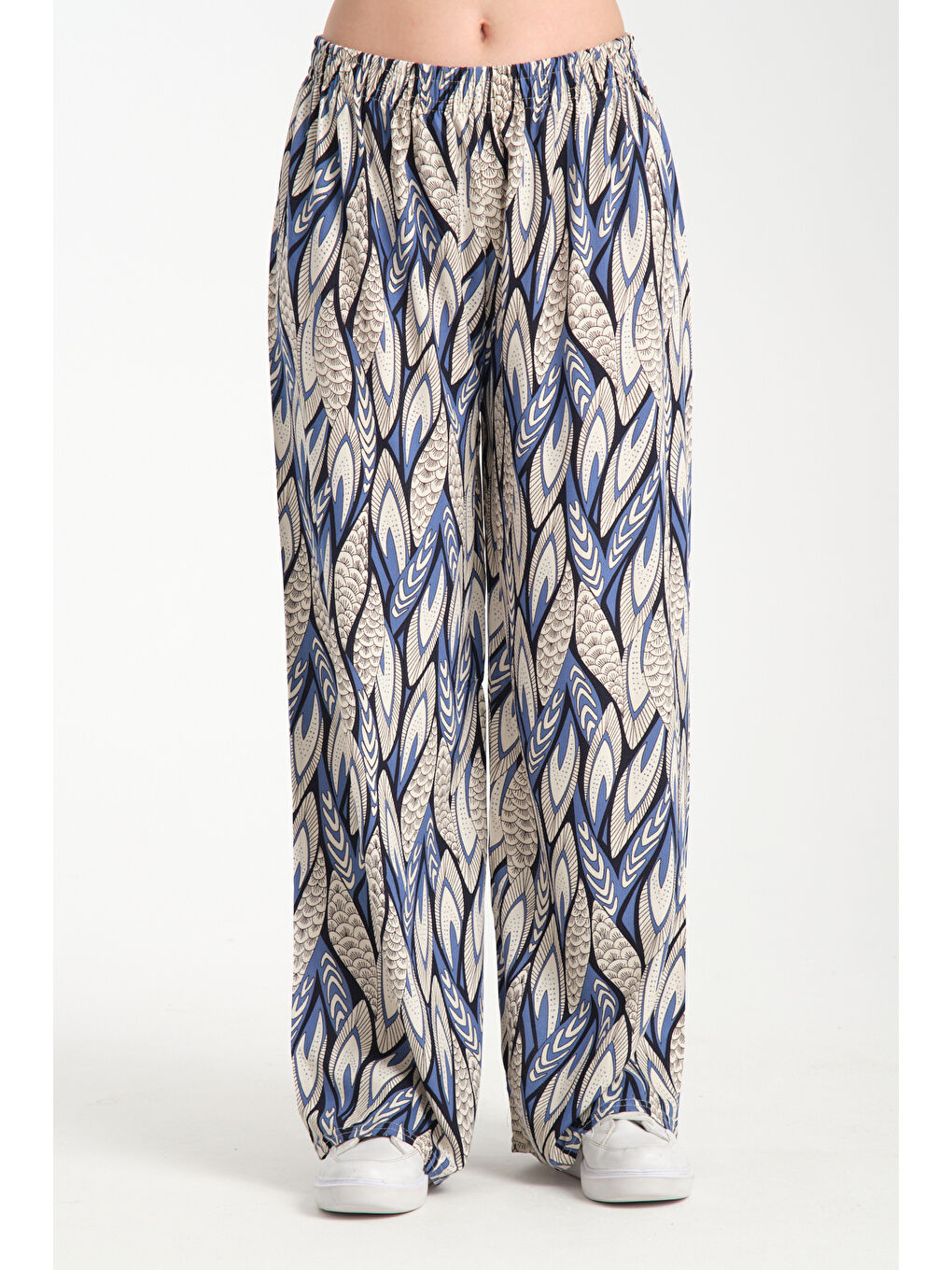 Mavi Kadın Desenli Dökümlü Viskon Pantolon 1068