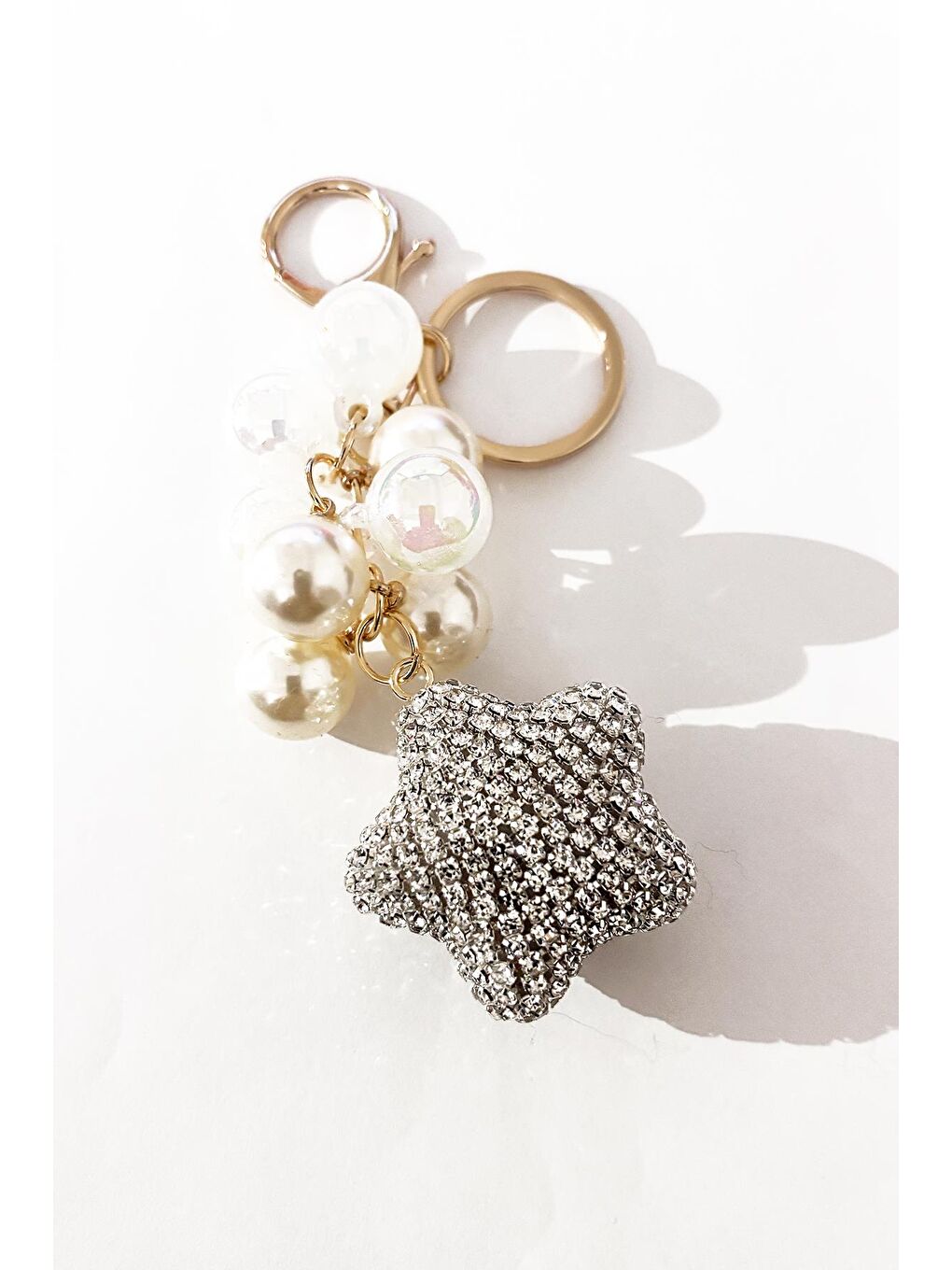 Parlak Taşlı Kristal Kalp Uçlu Anahtarlık Çanta Süsü