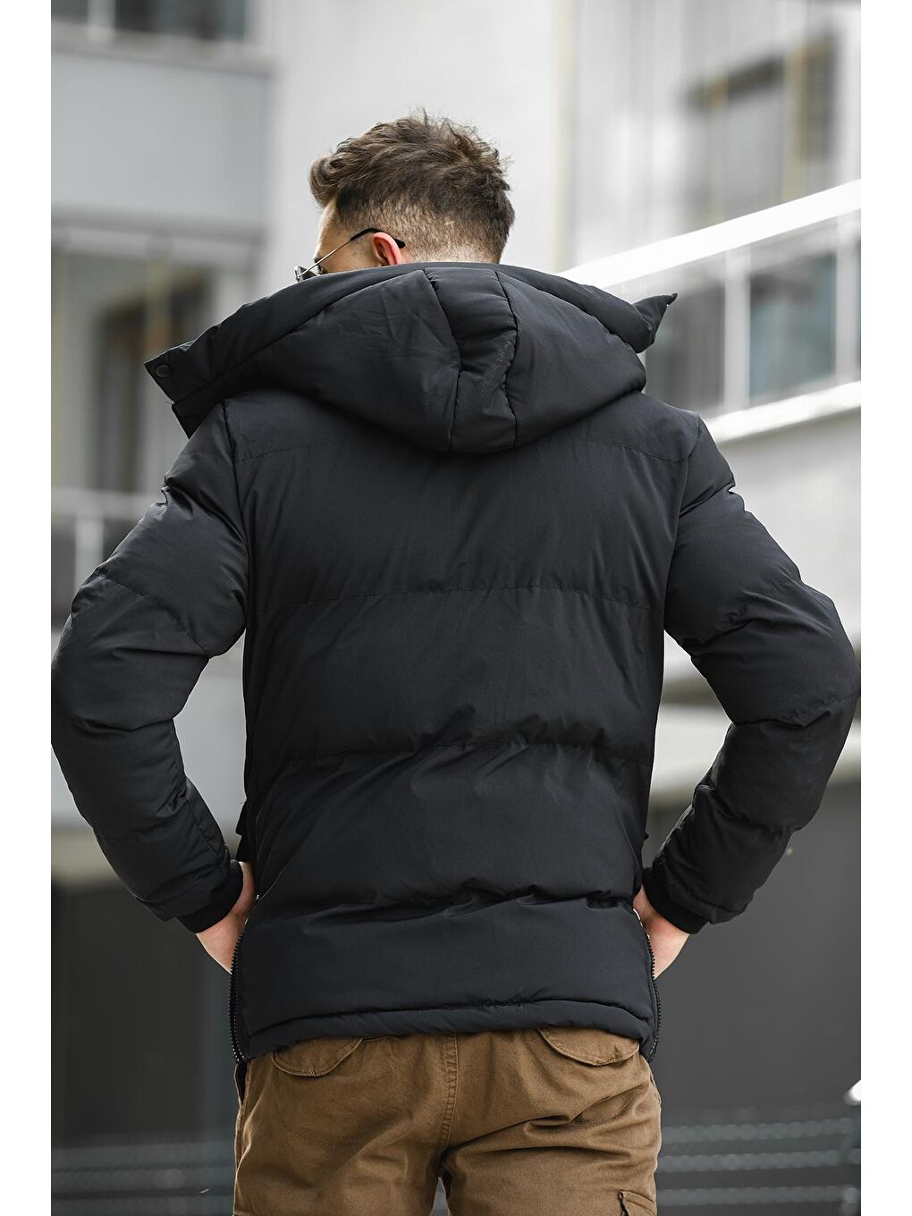 Siyah Edoardo Eteği Fermuar Detaylı İçi Polarlı Suya Dayanıklı Erkek Mont Kaban-5