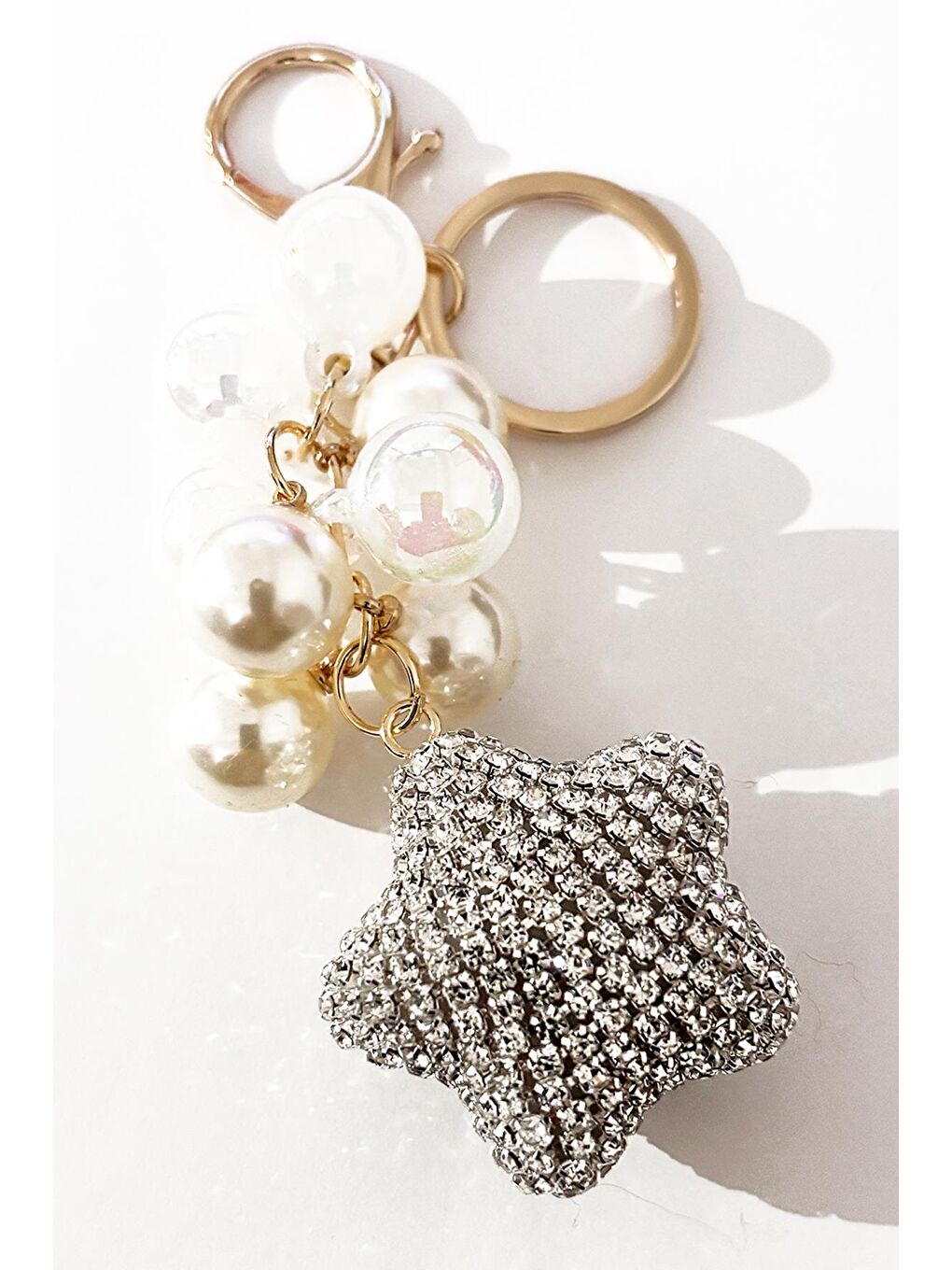 Parlak Taşlı Kristal Kalp Uçlu Anahtarlık Çanta Süsü-1