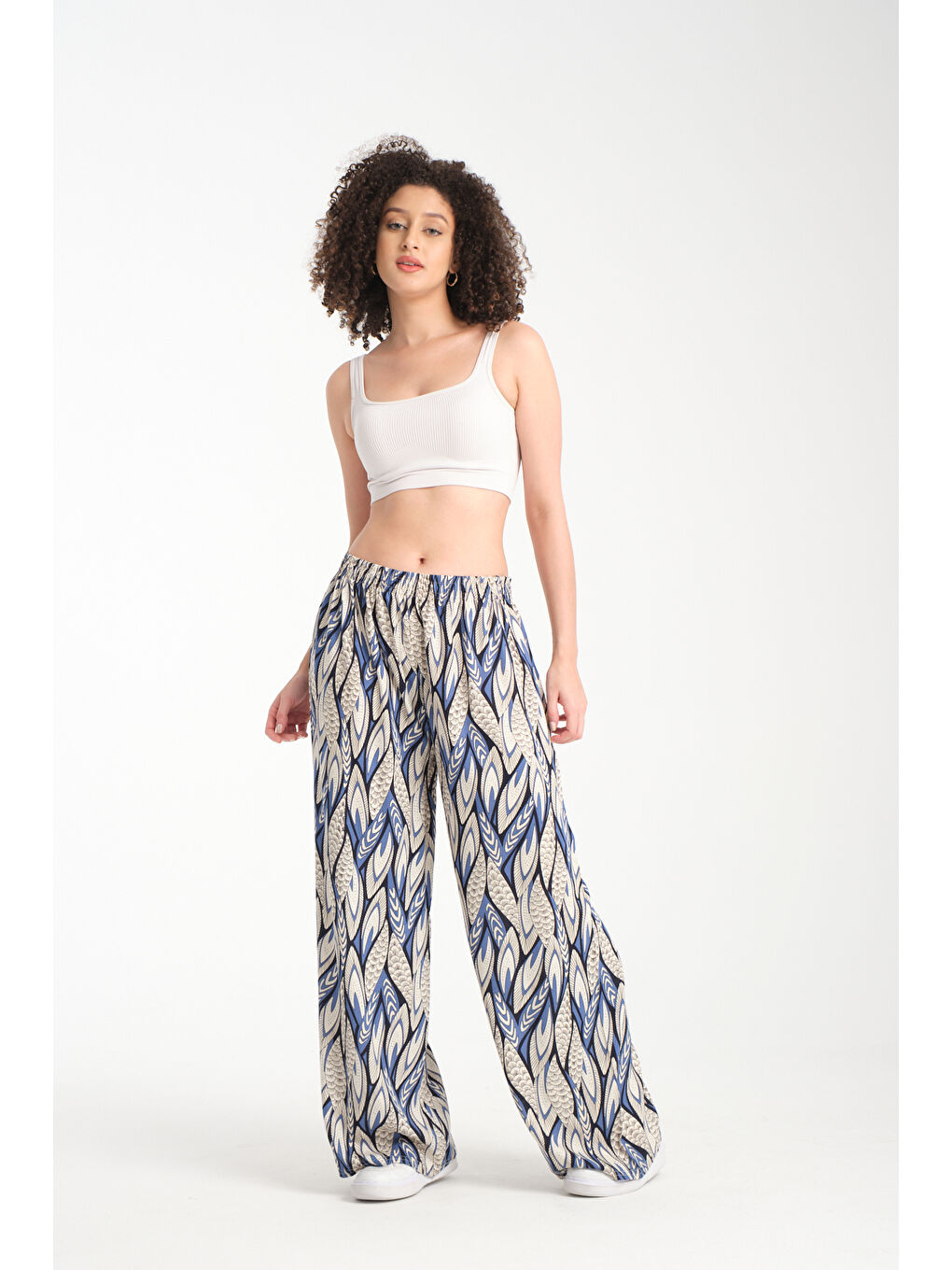 Mavi Kadın Desenli Dökümlü Viskon Pantolon 1068-4