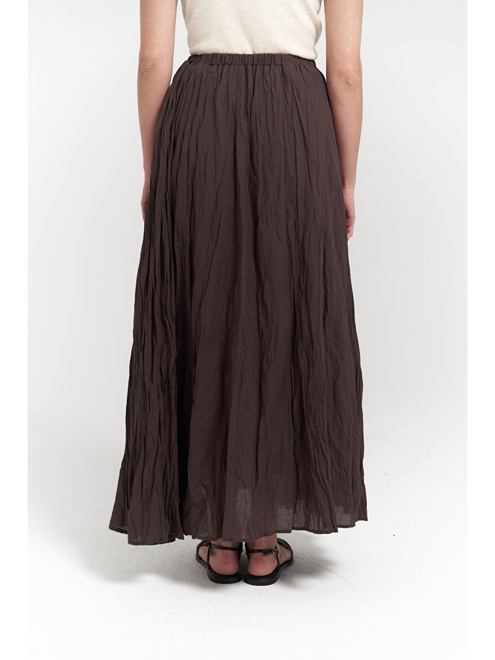 Kahverengi Jayla Kırışık Detay Uzun Kahve Etek-5