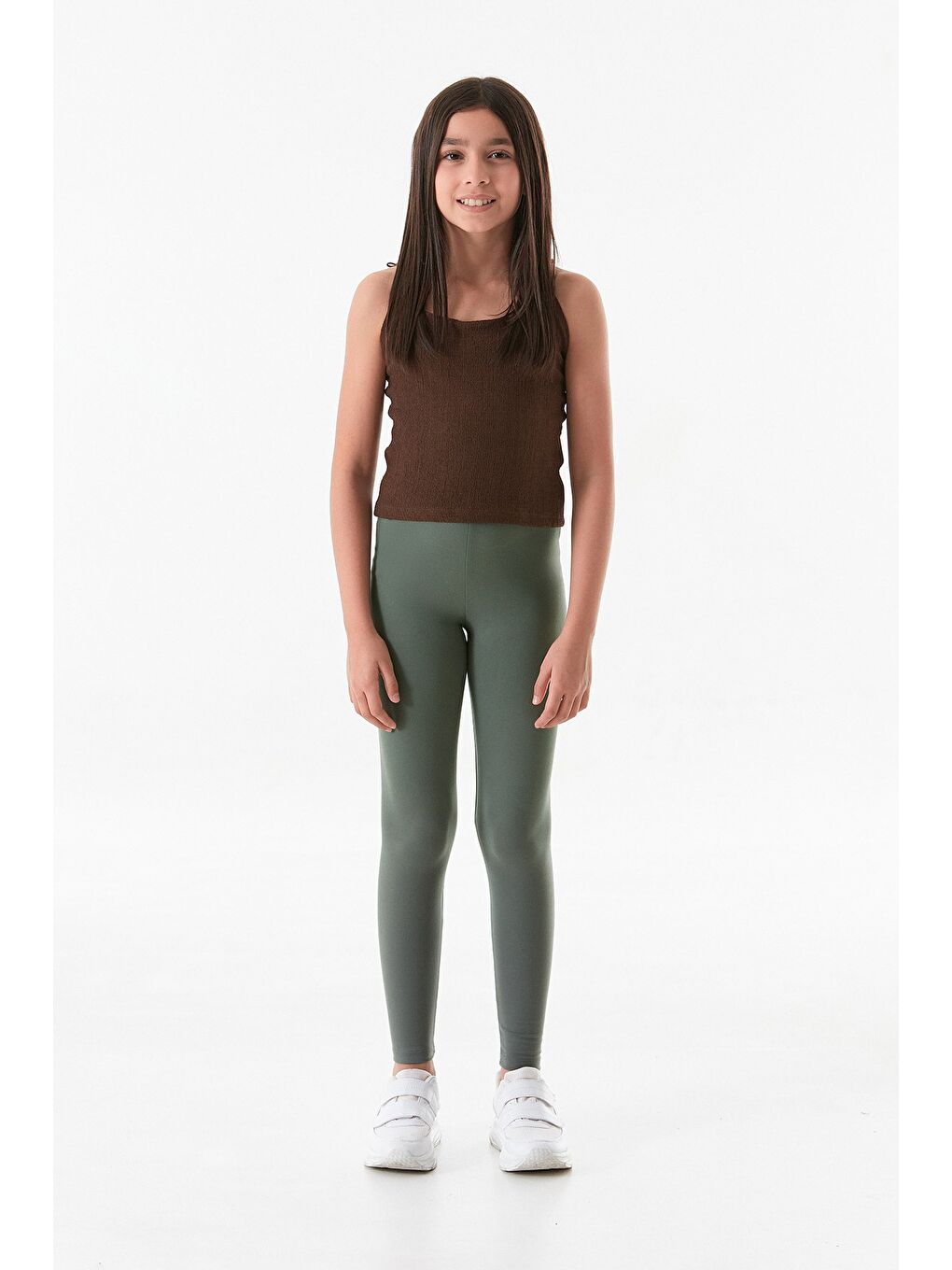 Haki Beli Lastikli Kız Çocuk Tayt