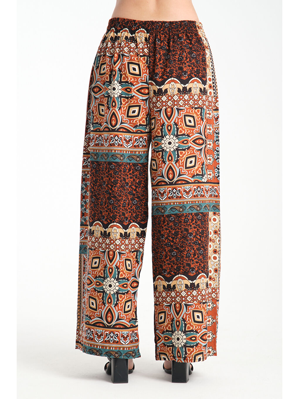 Bordo Kadın Desenli Dökümlü Viskon Pantolon 1072-3