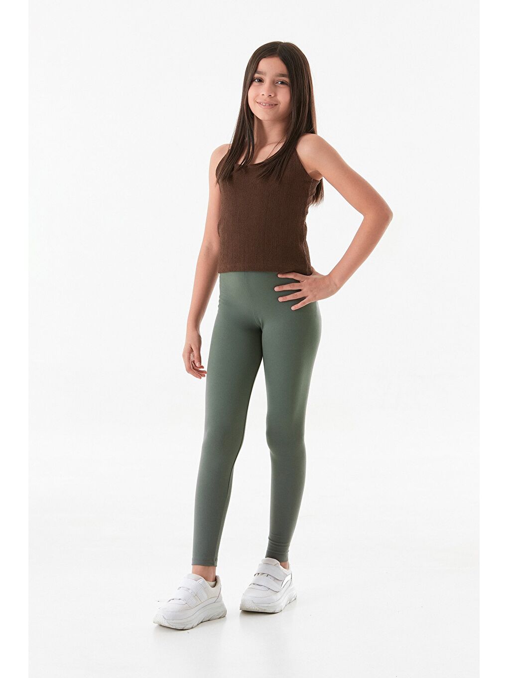 Haki Beli Lastikli Kız Çocuk Tayt-2