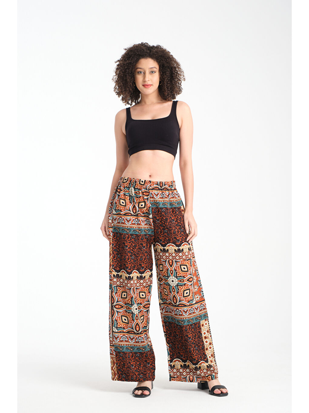 Bordo Kadın Desenli Dökümlü Viskon Pantolon 1072-4