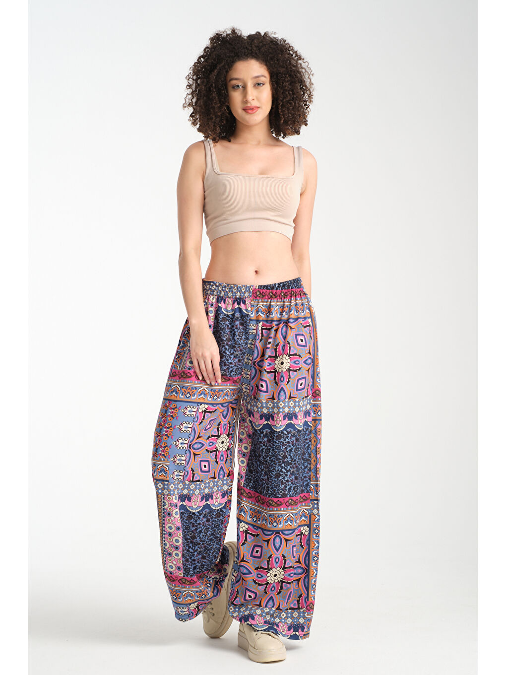 Mavi Kadın Desenli Dökümlü Viskon Pantolon 1072-4