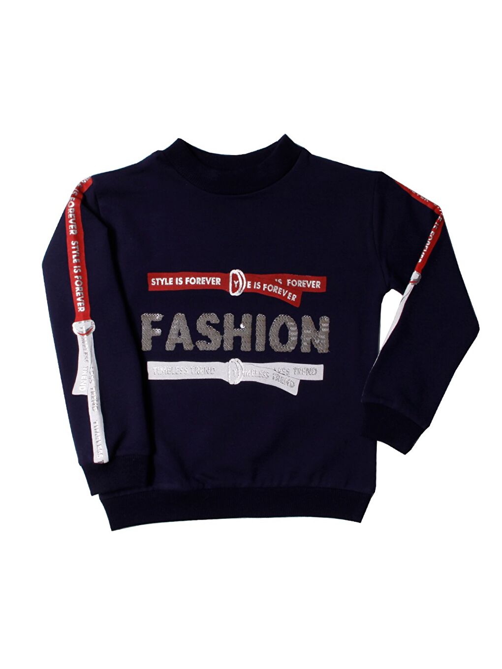 Toontoykids Lacivert Kız Çocuk Sweatshirt Kollari Şeritli Pullu Fashion Nakış