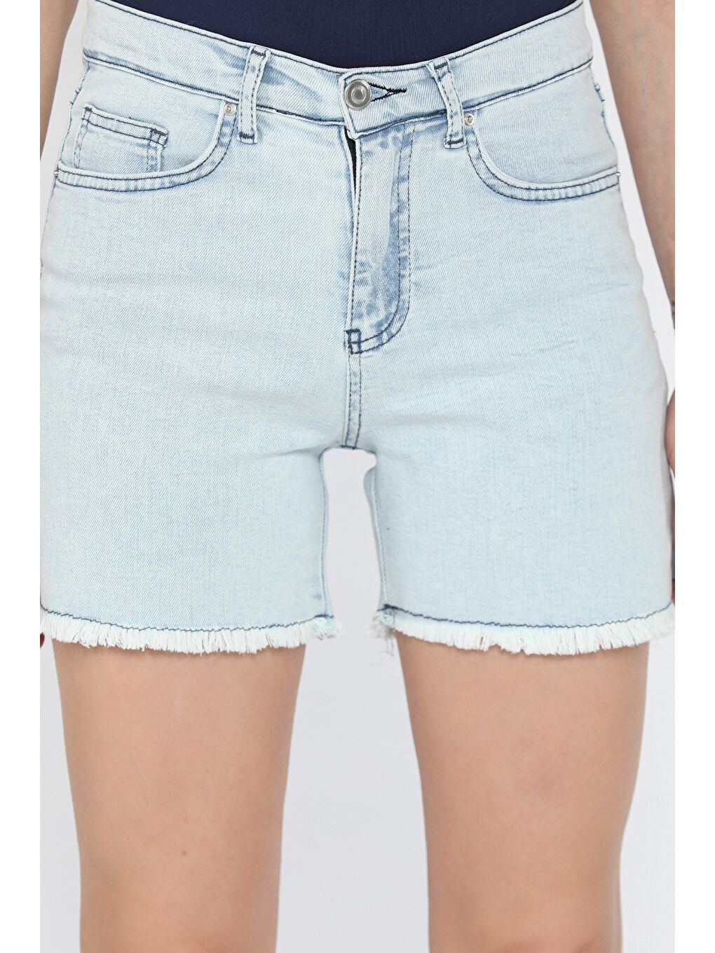 Mavi Kadın Paça Püsküllü Yüksek Bel Jean Şort-3