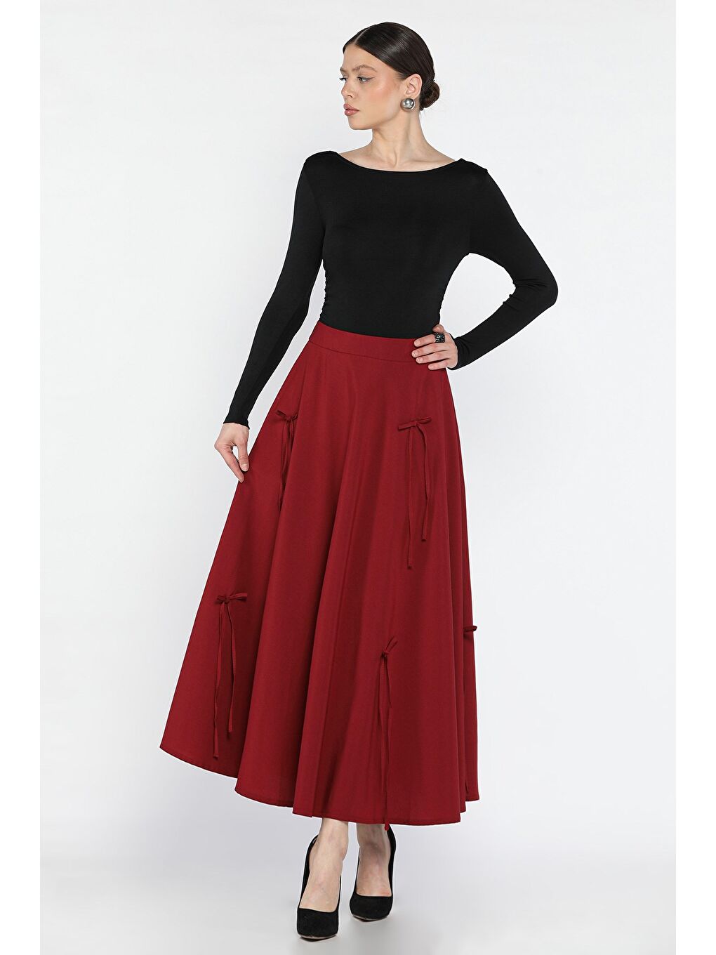 Bordo Kadın Fiyonklu Kiloş Etek
