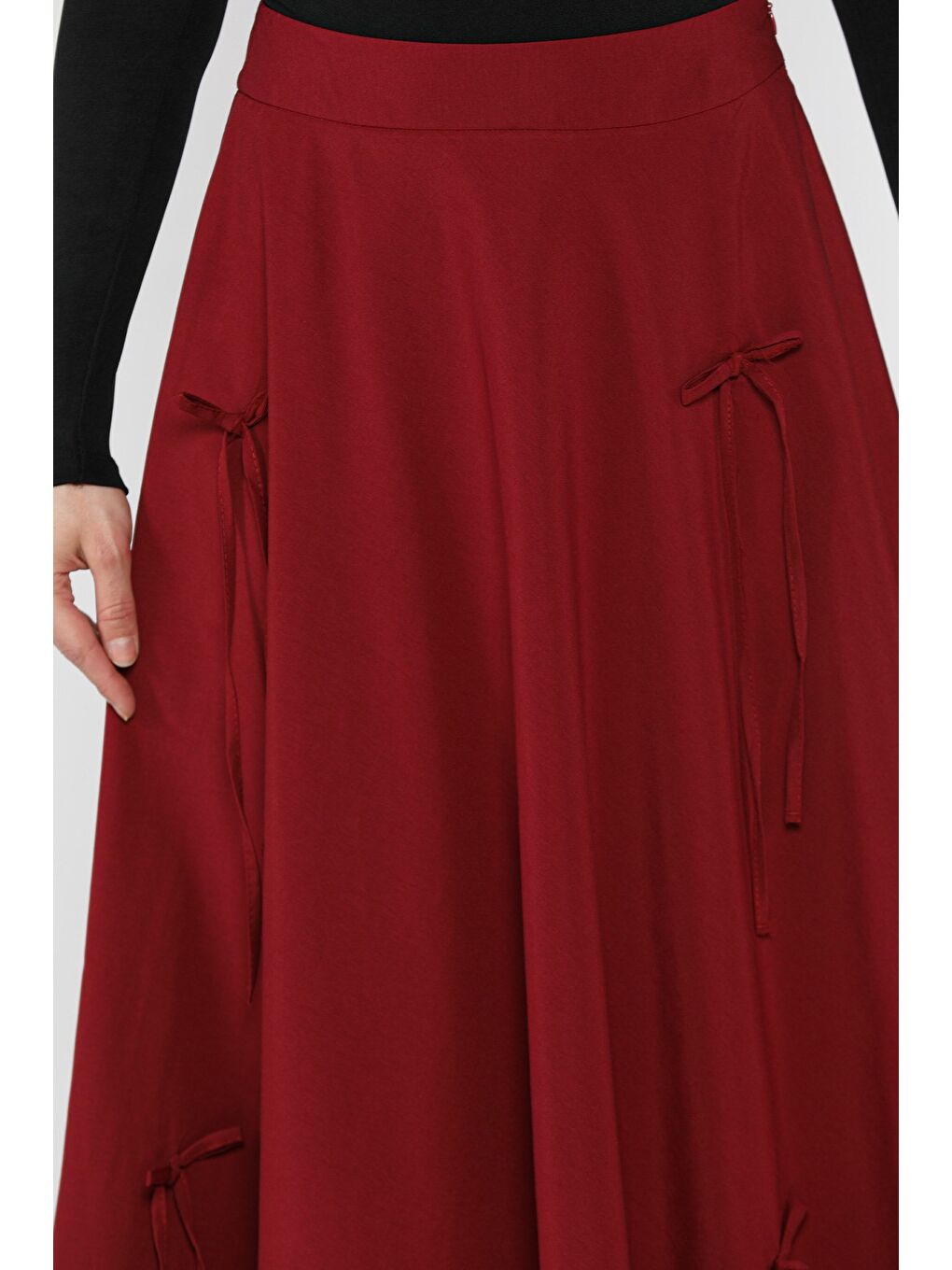 Bordo Kadın Fiyonklu Kiloş Etek-3