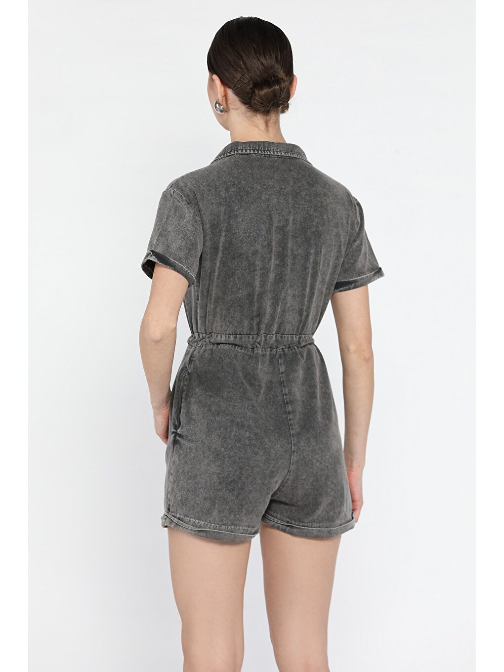 Antrasit Kol Katlamalı Bel Bağcıklı Jean Tulum-2