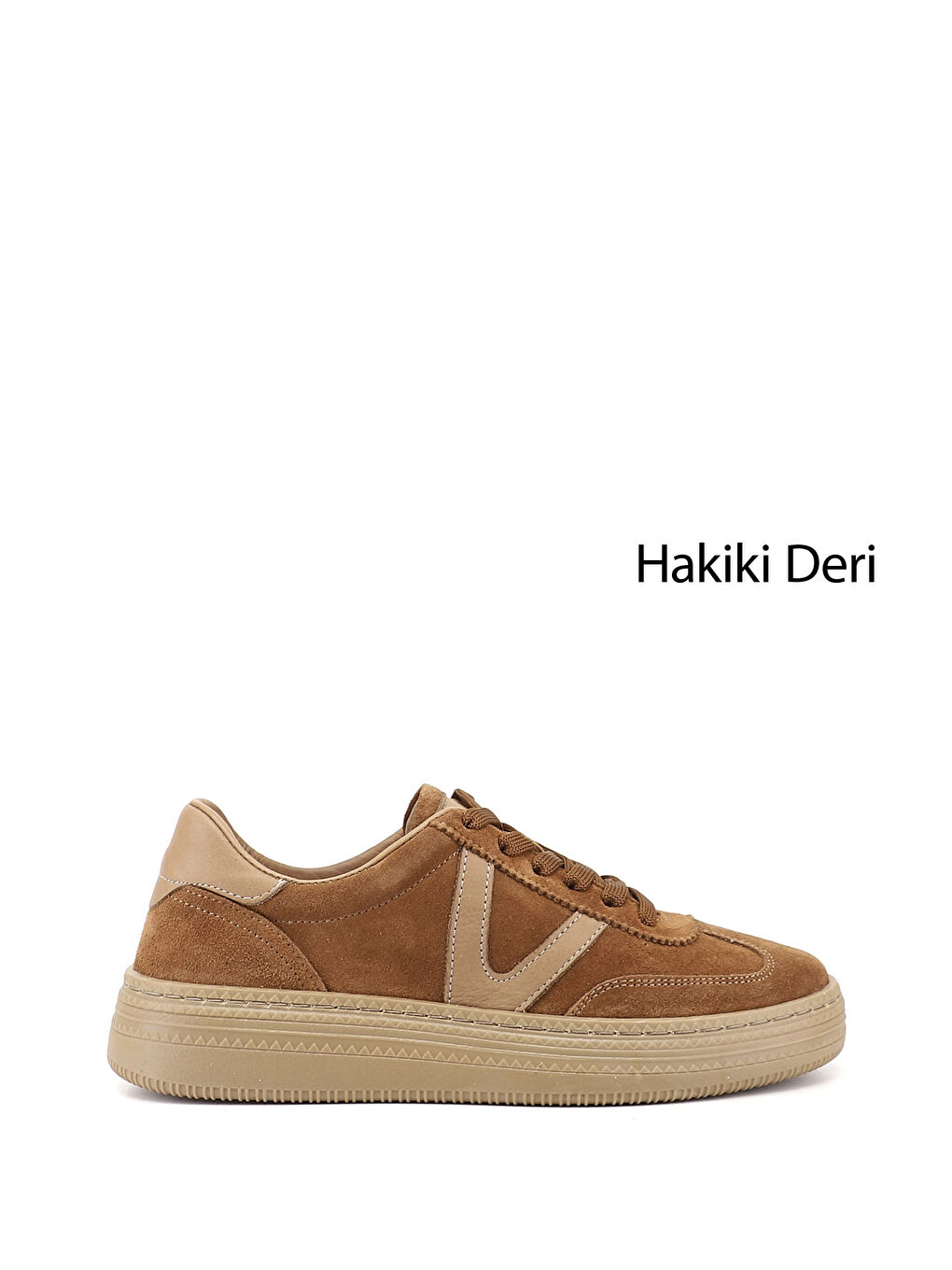 Kahverengi Kadın KAHVERENGİ-TABA Bağcıklı Hakiki Deri Sneaker