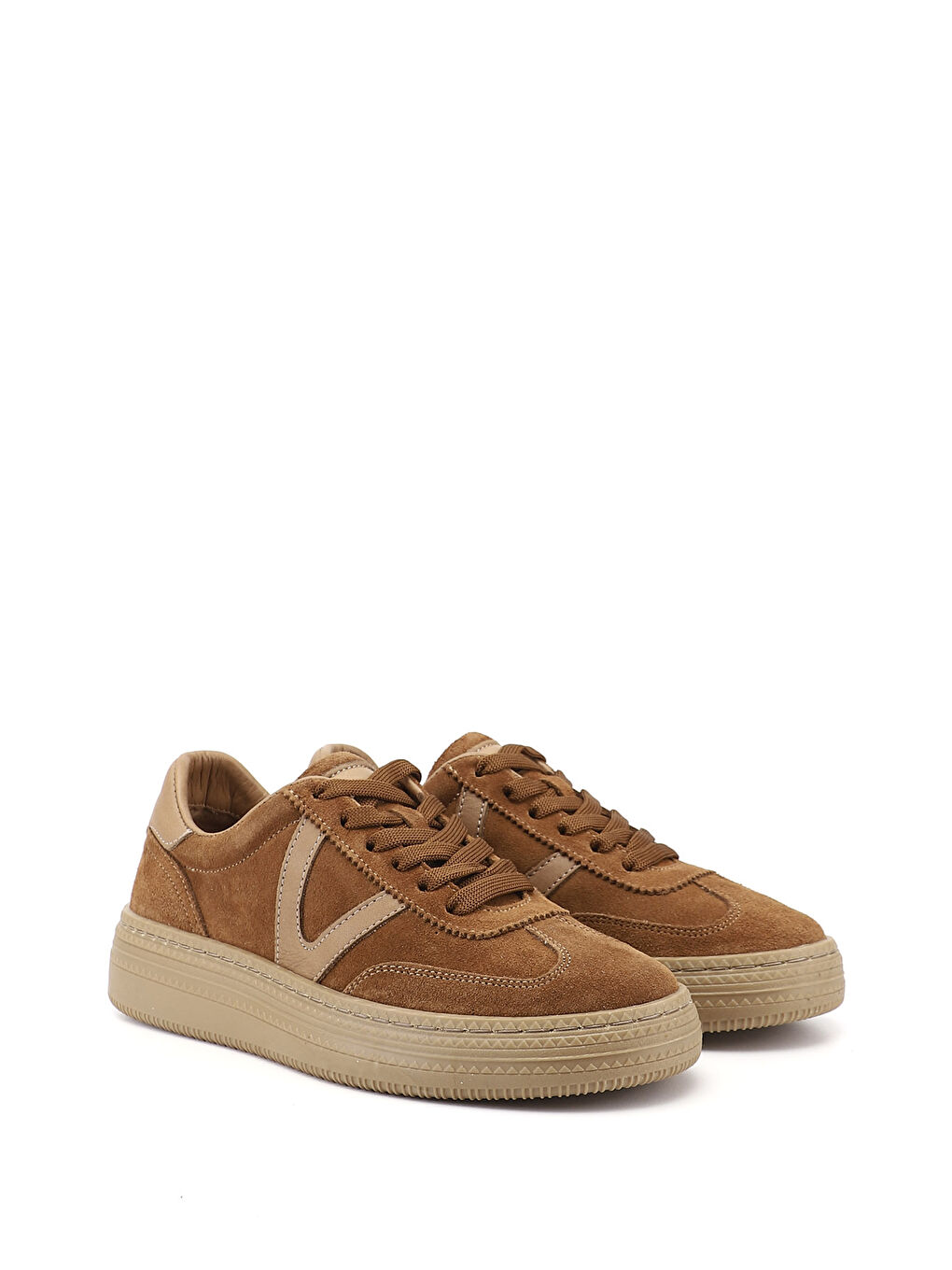 Kahverengi Kadın KAHVERENGİ-TABA Bağcıklı Hakiki Deri Sneaker-1