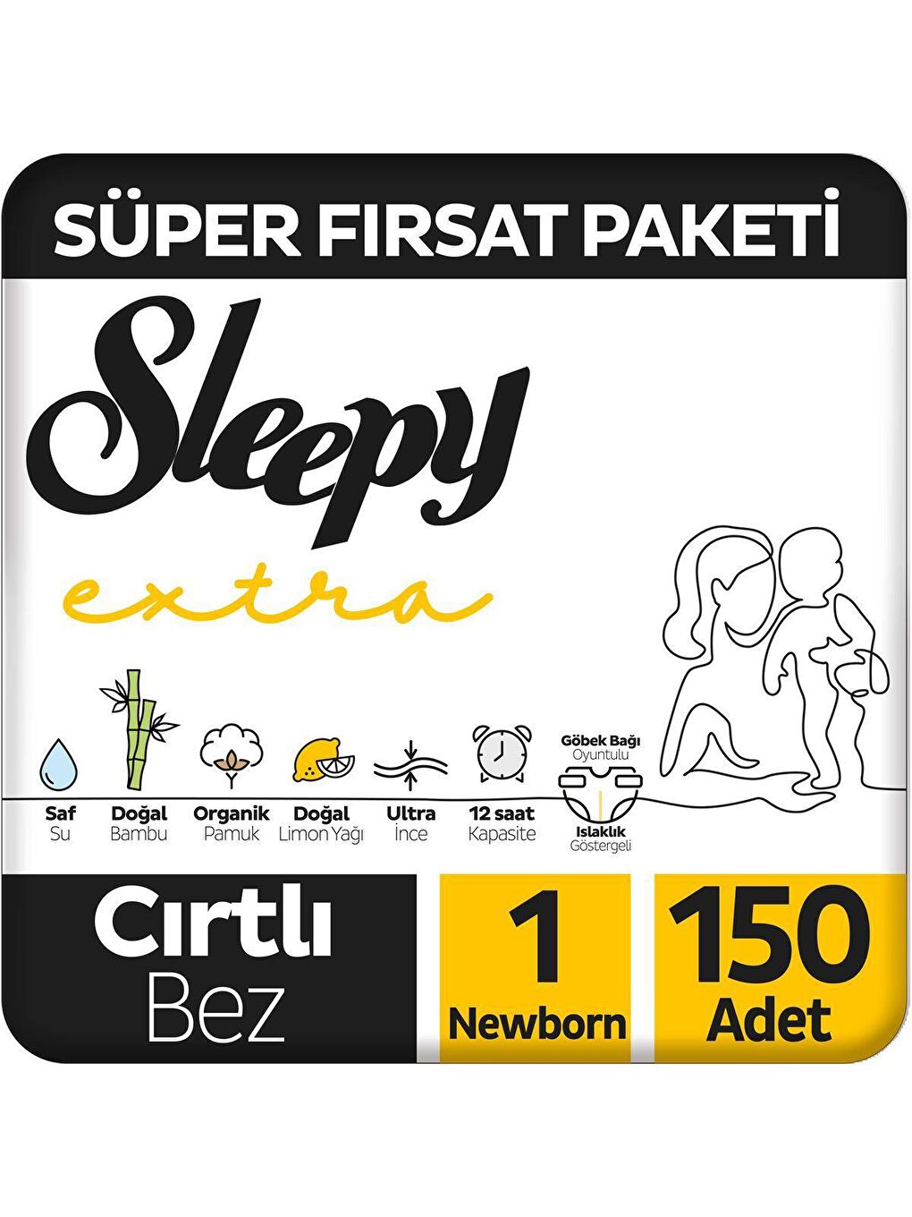 Sleepy Beyaz Extra Günlük Aktivite Süper Fırsat Paketi Bebek Bezi 1 Numara Newborn 150 Adet