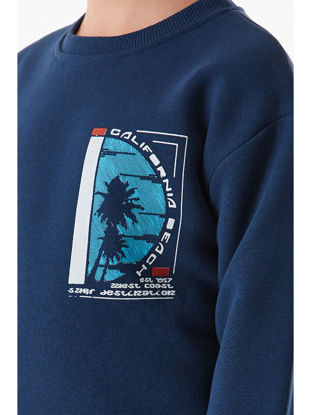 Fullamoda İndigo California Baskılı Bisiklet Yaka Erkek Çocuk Sweatshirt - 2