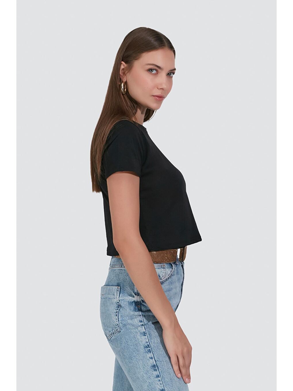 Bisiklet Yaka Kısa Kol 2'Li Crop T-Shirt 956 Siyah-3