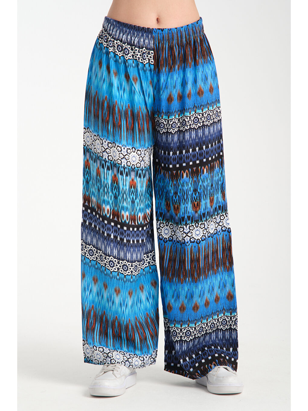Mavi Kadın Desenli Dökümlü Viskon Pantolon 1073