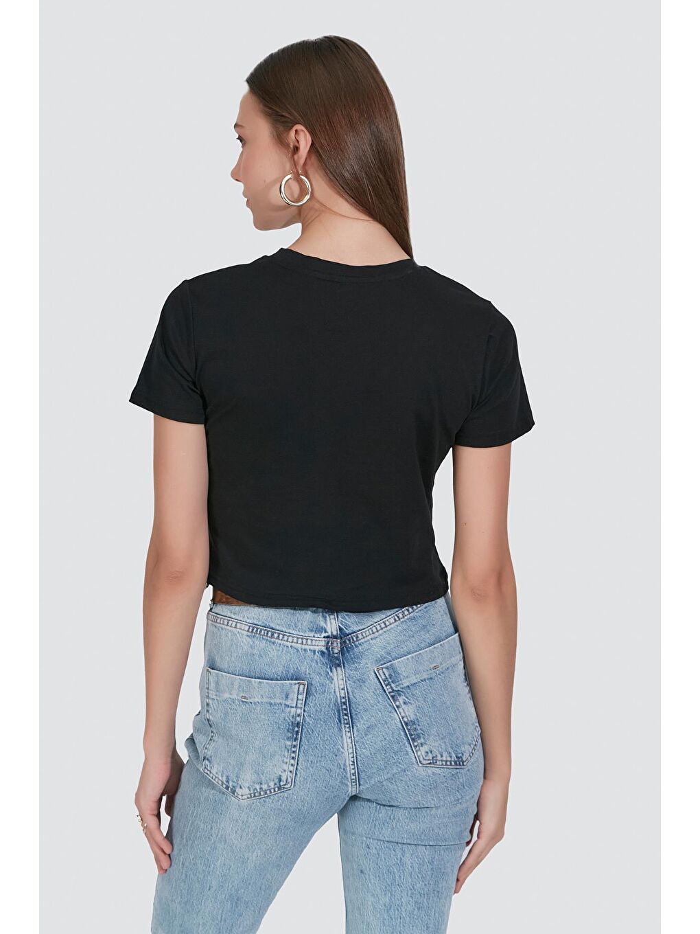 Bisiklet Yaka Kısa Kol 2'Li Crop T-Shirt 956 Siyah-4
