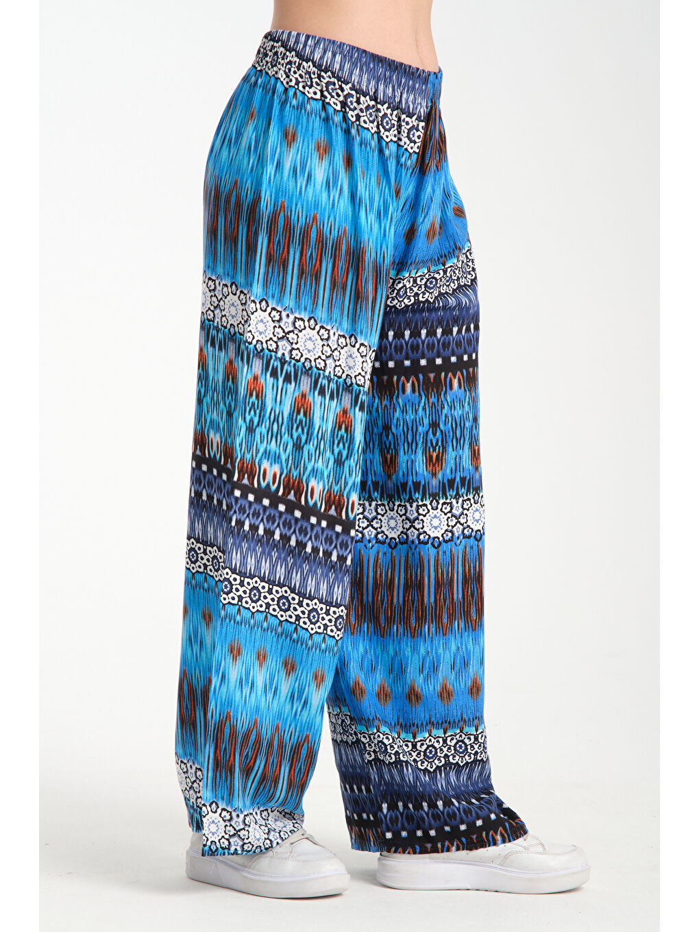 Mavi Kadın Desenli Dökümlü Viskon Pantolon 1073-1