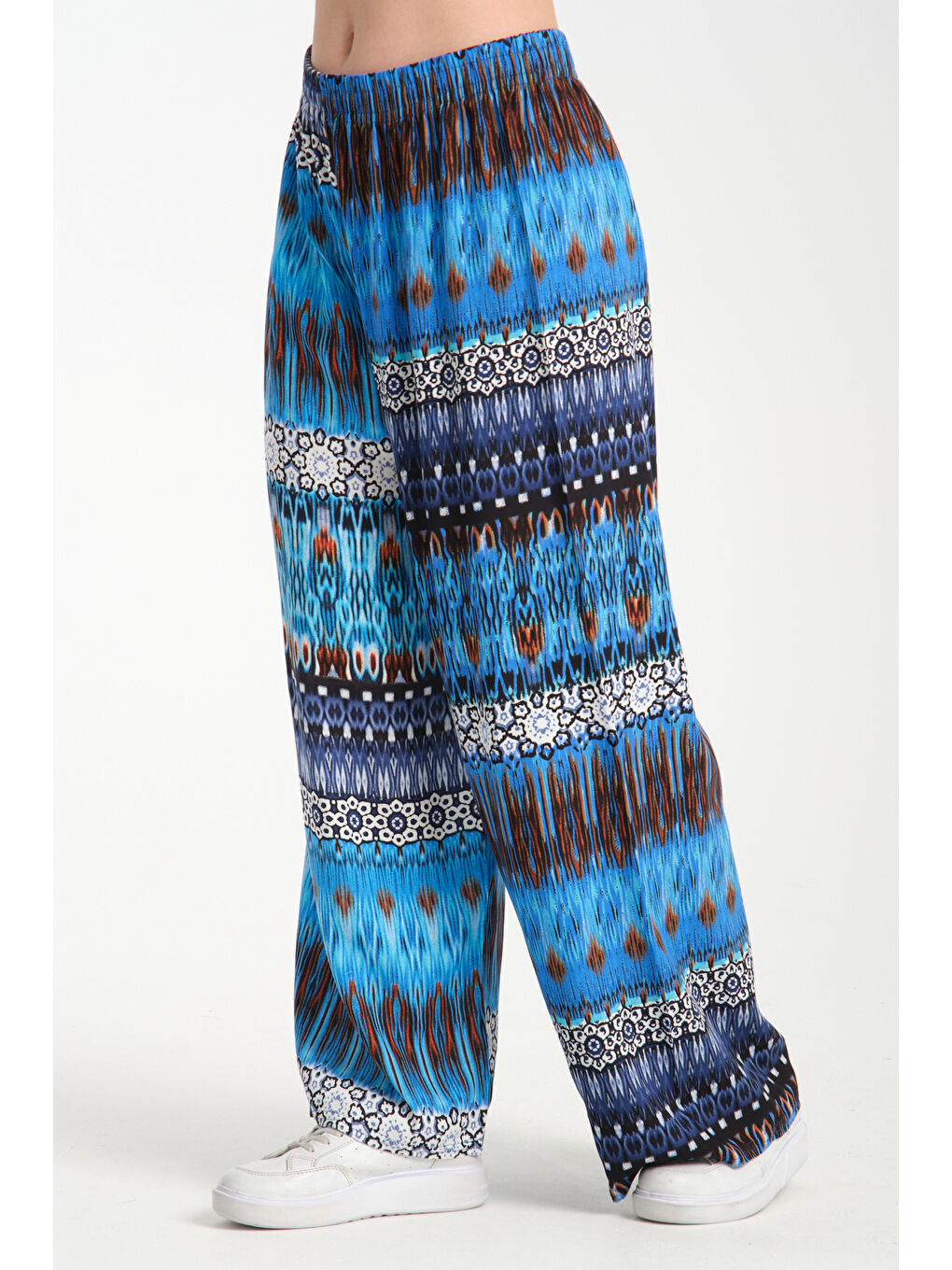 Mavi Kadın Desenli Dökümlü Viskon Pantolon 1073-2