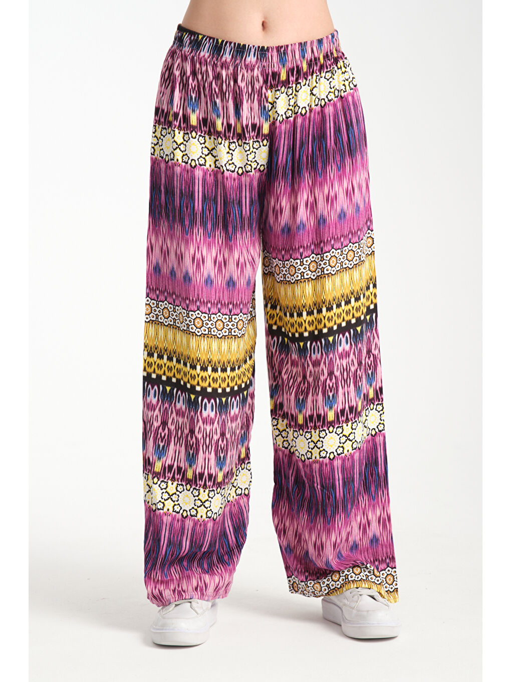 Mor Kadın Desenli Dökümlü Viskon Pantolon 1073