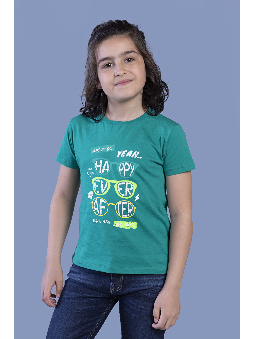 Yeşil Erkek Çocuk Gözlük Baskılı Tişört