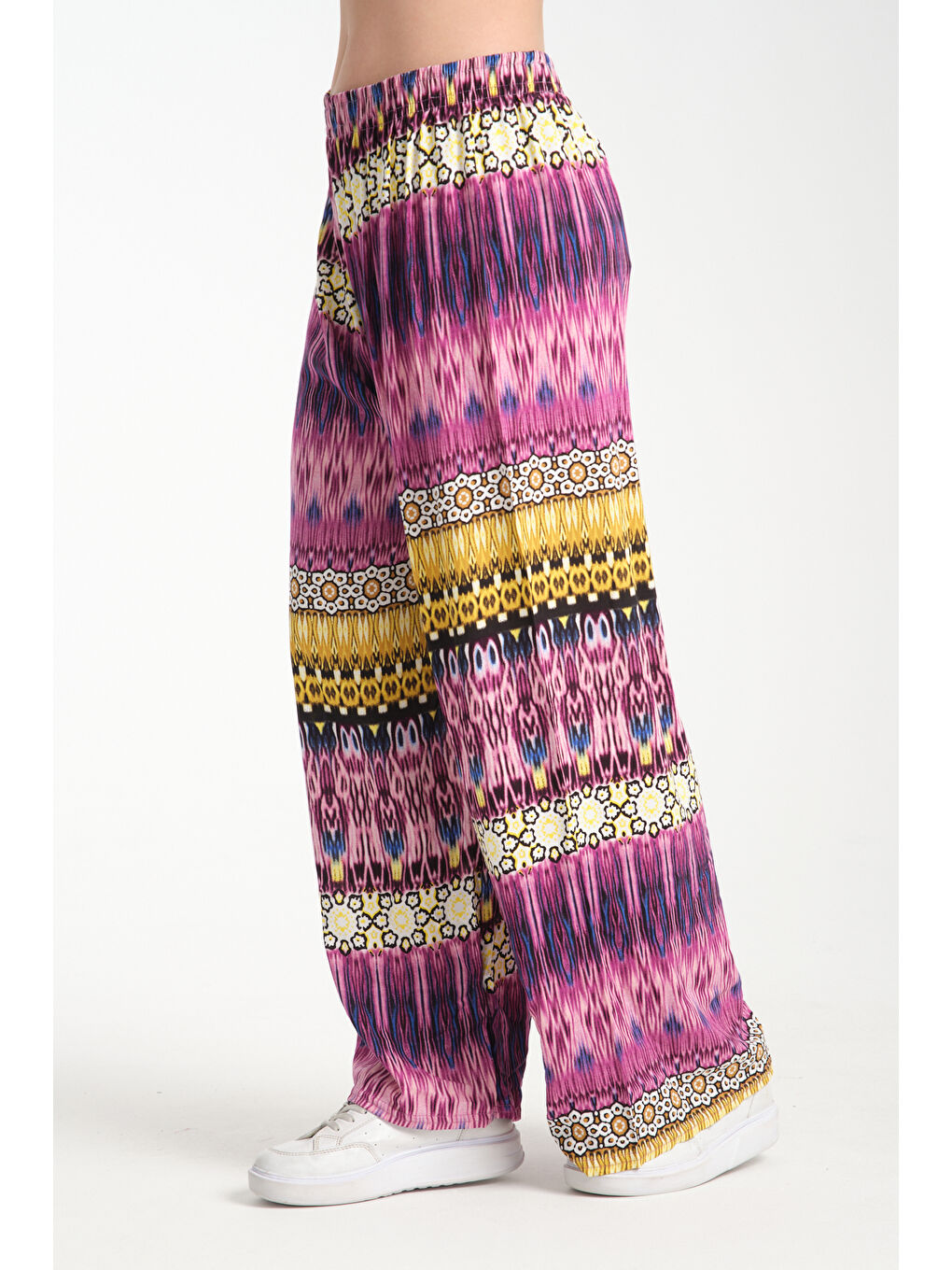 Mor Kadın Desenli Dökümlü Viskon Pantolon 1073-2