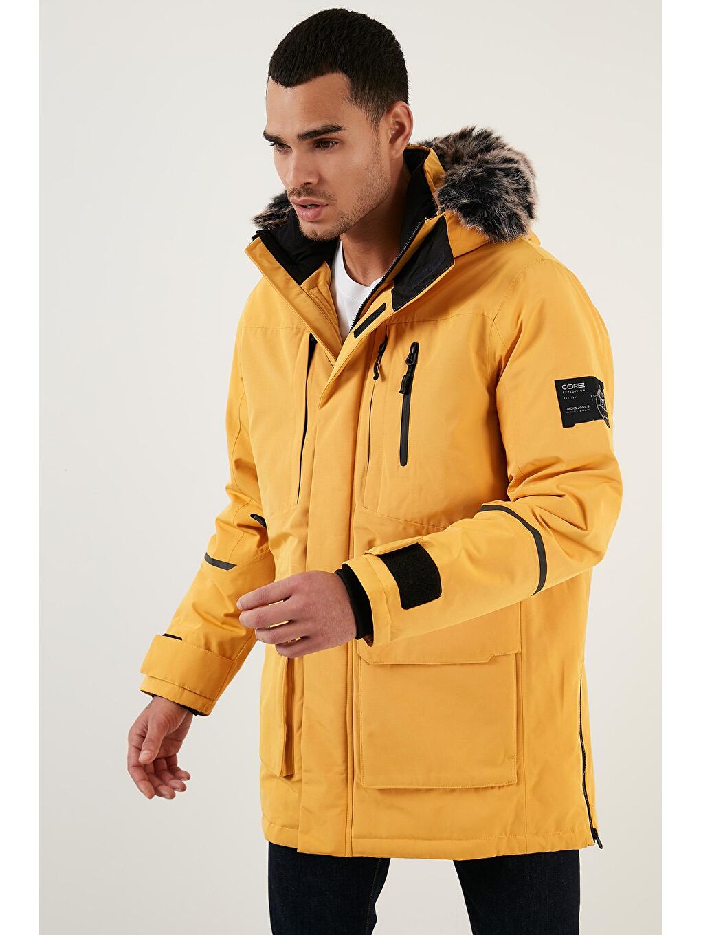 Jack & Jones Sarı Jcoexped Su ve Rüzgar Geçirmez Kapüşonlu Erkek Parka 12215576 - 1