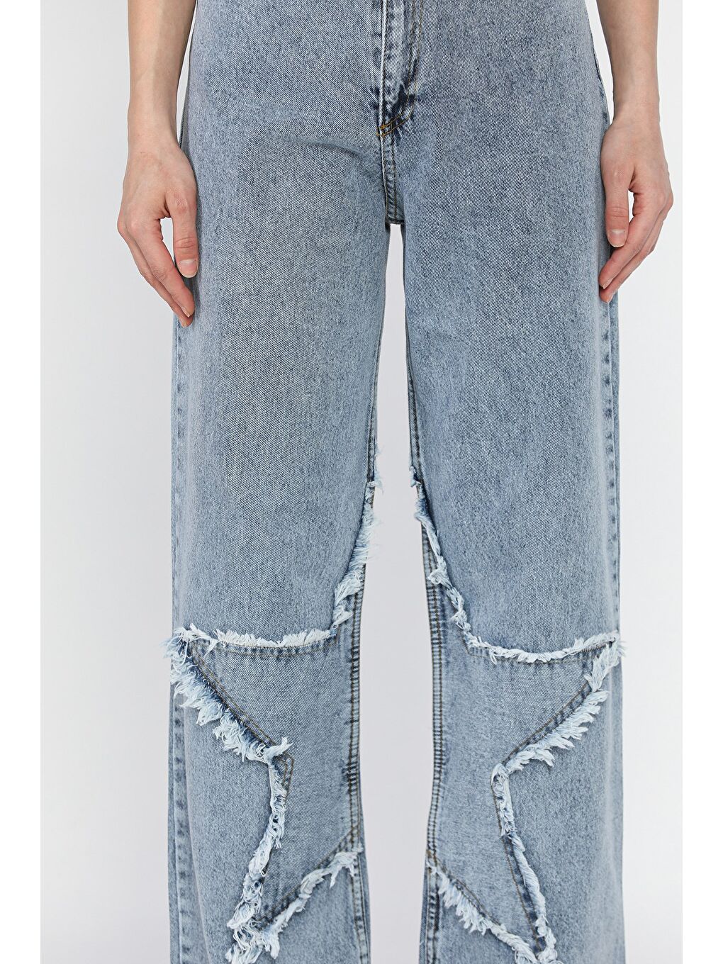 Mavi Kadın Yüksek Bel Yıldız Detaylı Palazzo Jean Pantolon-2