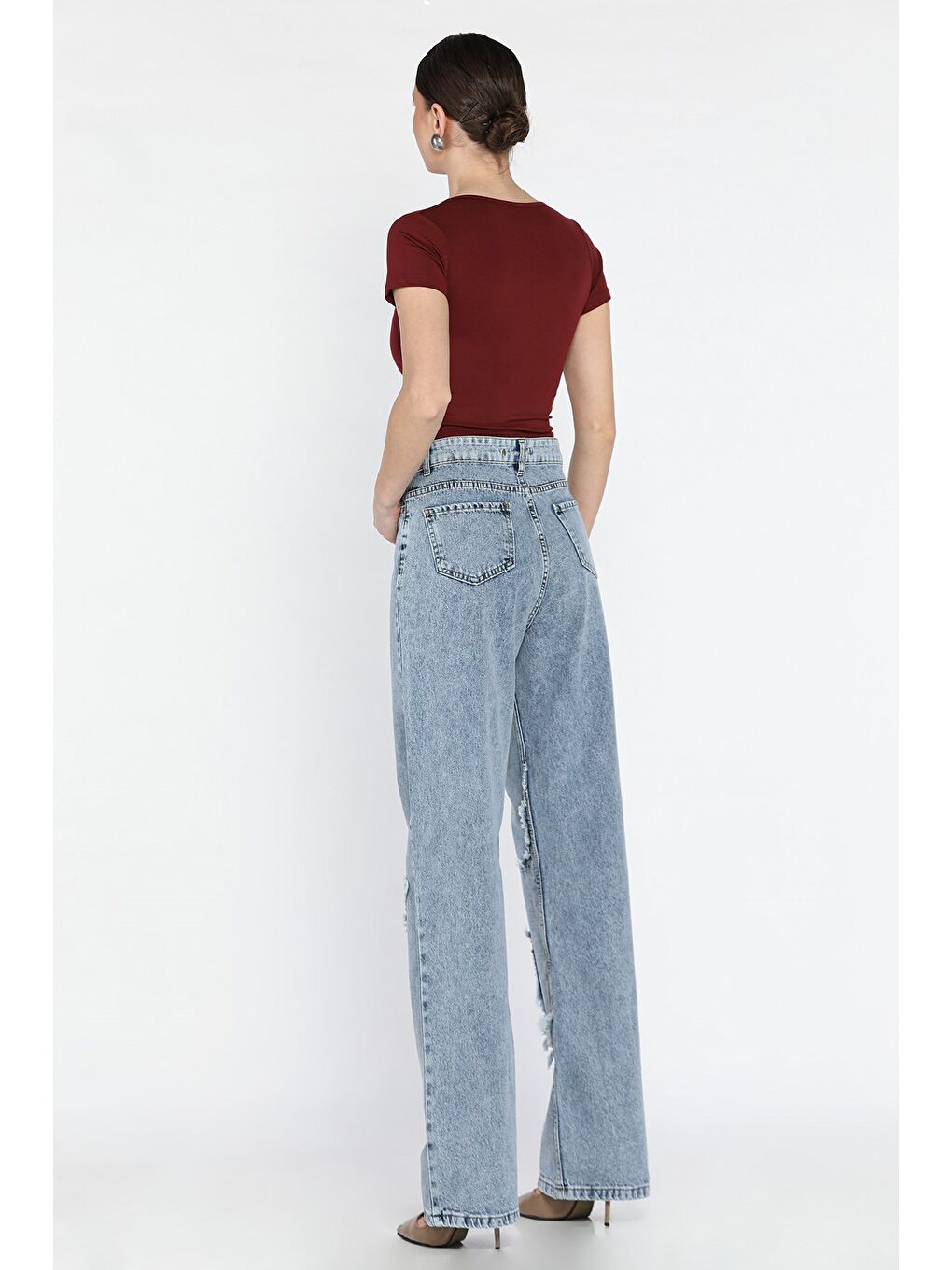 Mavi Kadın Yüksek Bel Yıldız Detaylı Palazzo Jean Pantolon-3