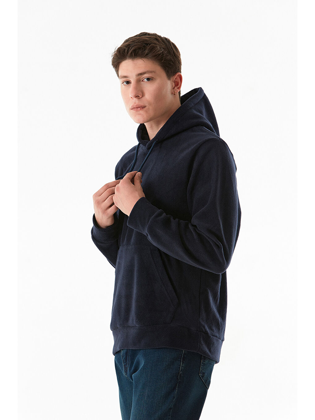 Fullamoda Lacivert Kapüşonlu Kanguru Cepli Polar Sweatshirt Hoodie - 2