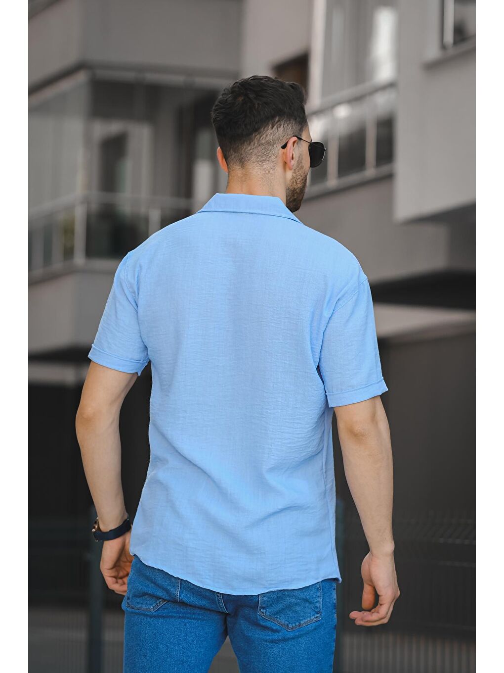 Mavi Slim Kısa Kol Apaç Yaka Erkek Gömlek-3