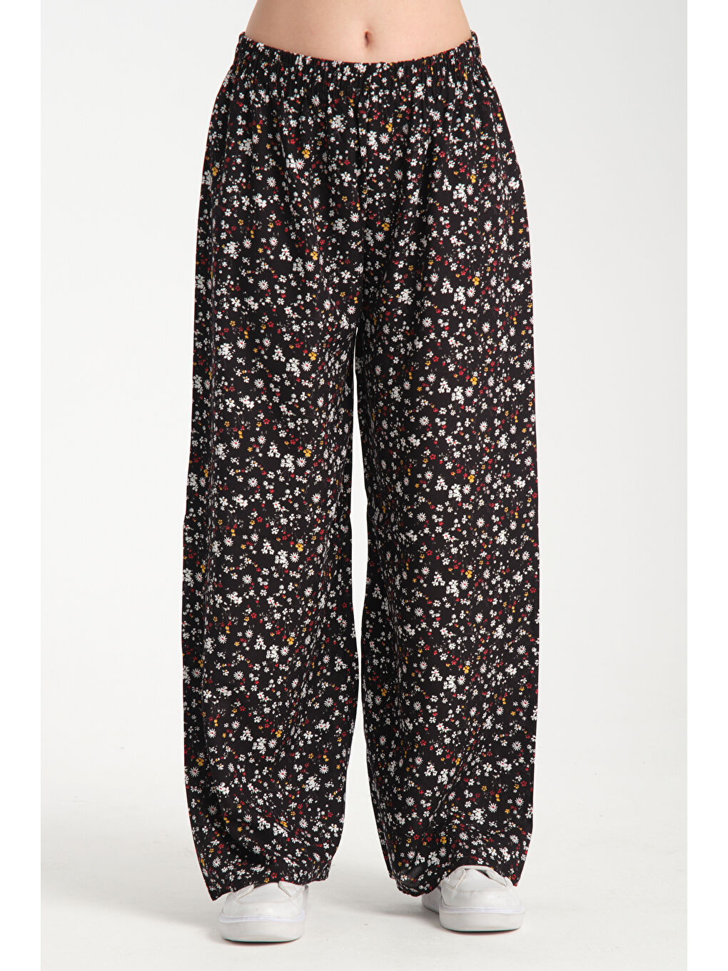 Siyah Kadın Desenli Dökümlü Viskon Pantolon 1078