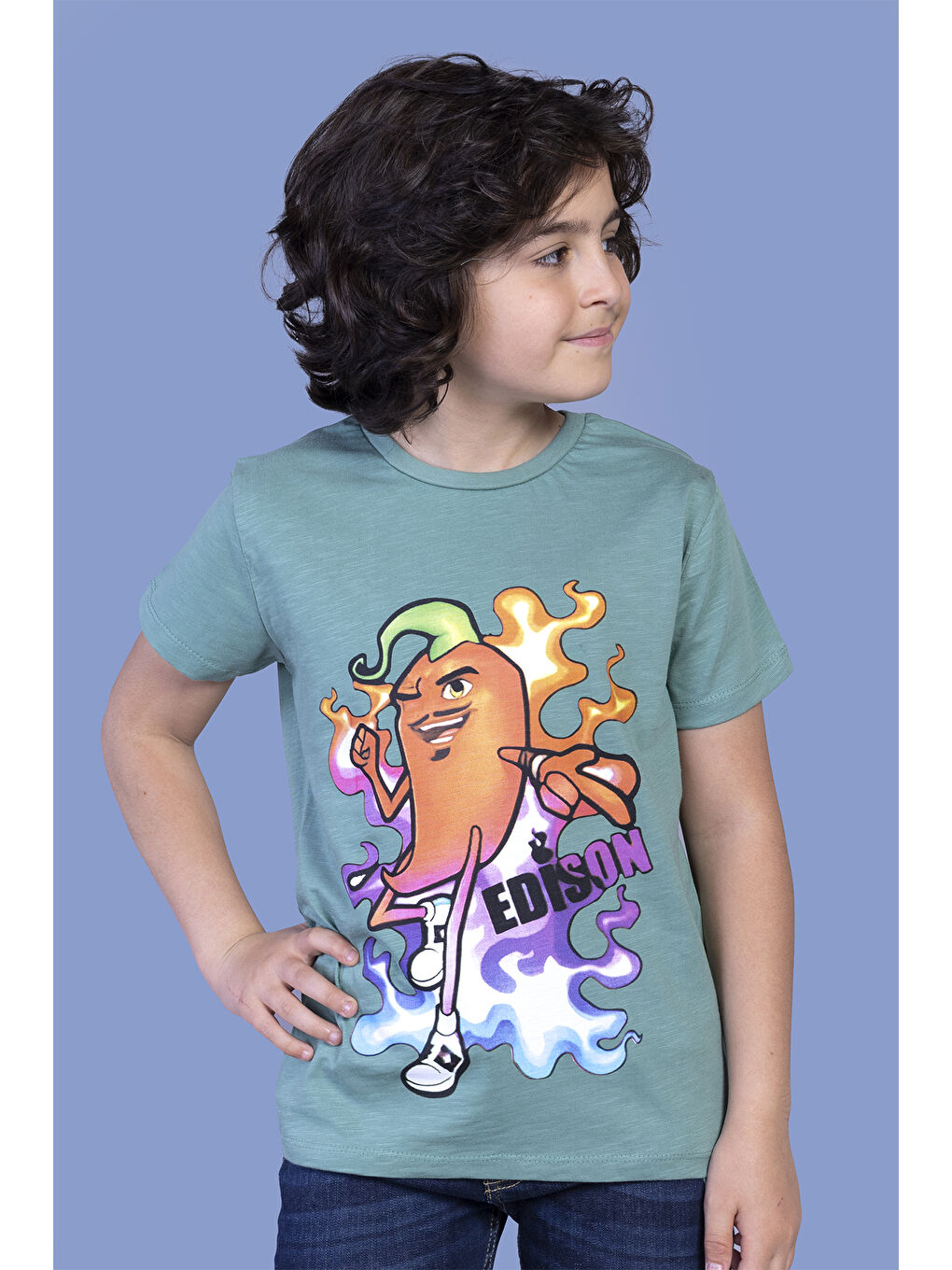 Yeşil Erkek Çocuk Acı Biber Baskılı Tişört