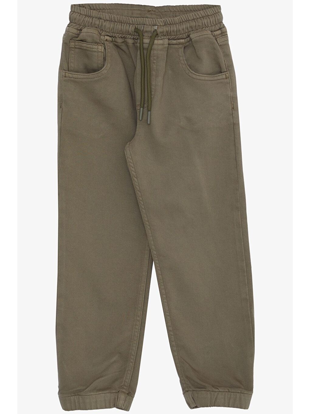 Erkek Çocuk Pantolon Bağcıklı Beli Paçası Lastikli Koyu Haki Yeşil (6-10 Yaş)