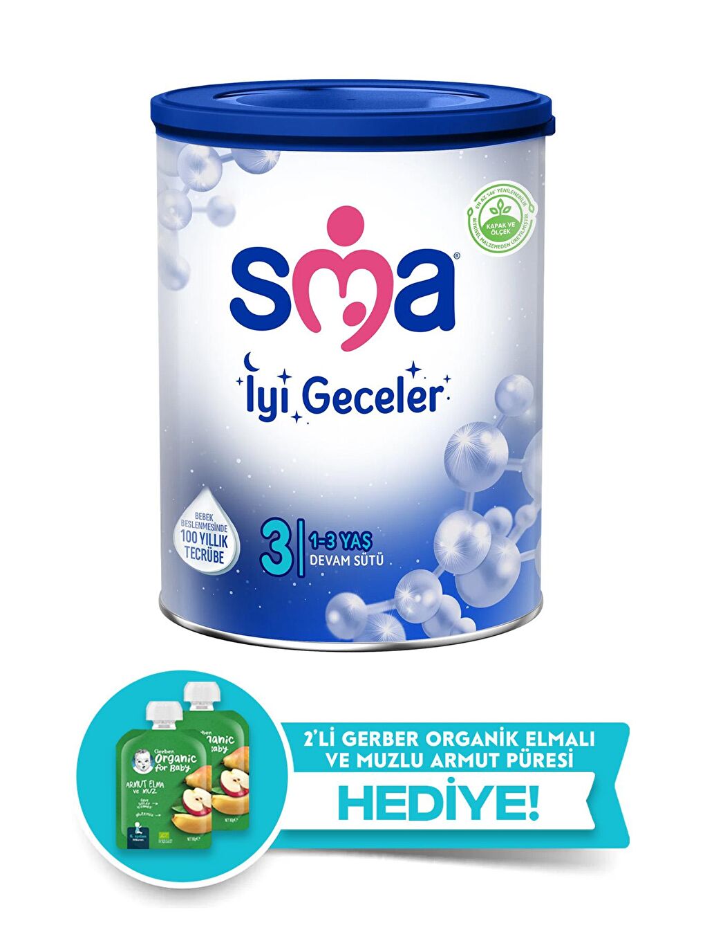 İyi Geceler 3  Devam Sütü 800 gr (2 Adet Gerber Püre Hediyeli)