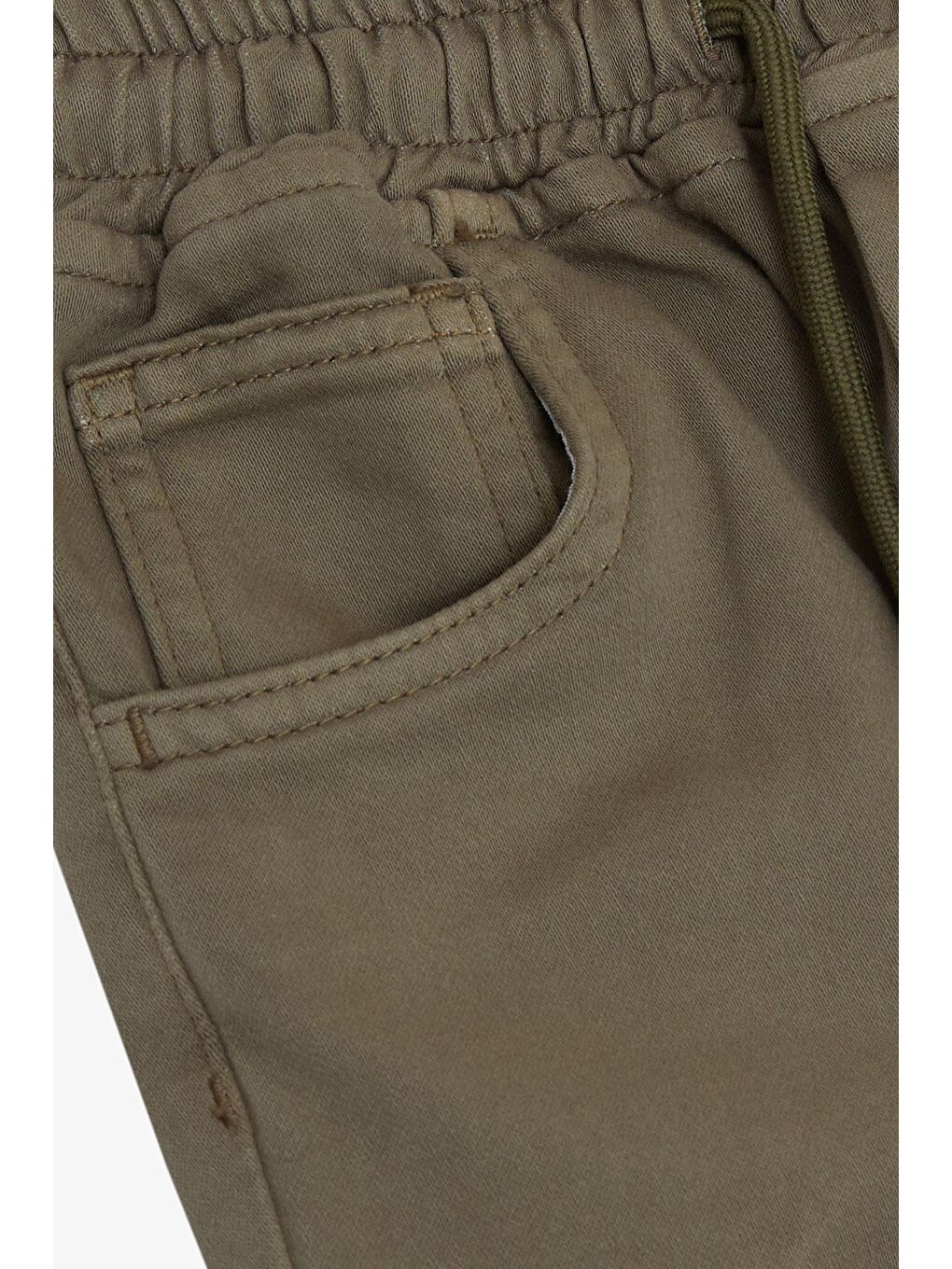 Erkek Çocuk Pantolon Bağcıklı Beli Paçası Lastikli Koyu Haki Yeşil (6-10 Yaş)-3