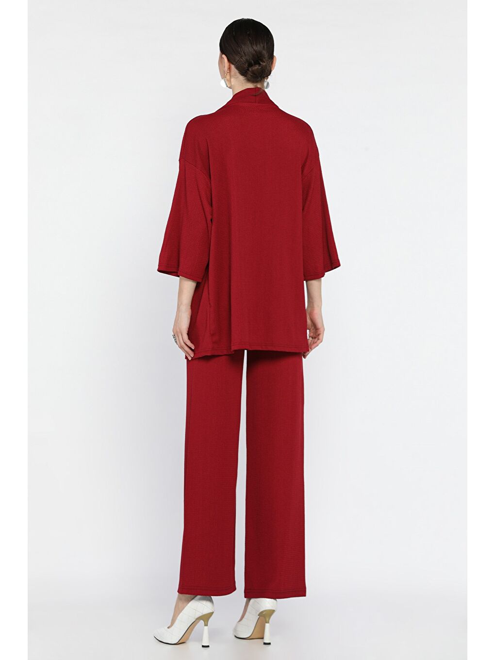 Bordo Kadın Kimono Pantolon İkili Takım-2