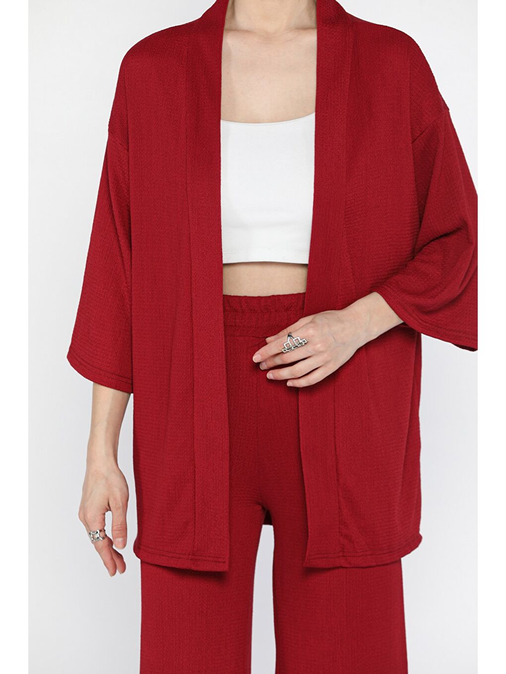 Bordo Kadın Kimono Pantolon İkili Takım-3